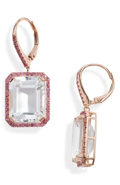 Shop Shay One Of A Kind Portrait White Topaz Drop Earrings In Pink Sapphire