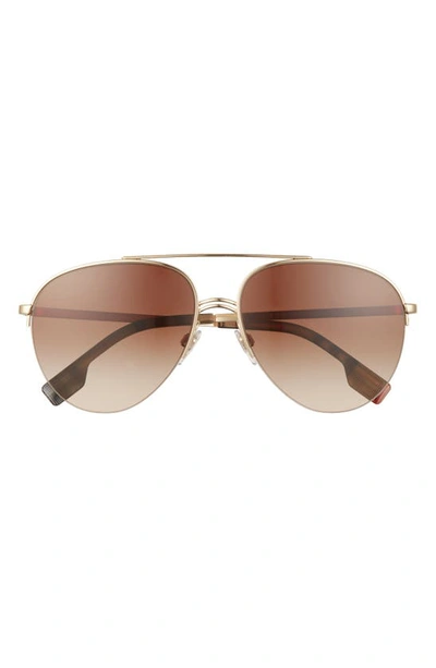 Shop Burberry 59mm Polarized Aviator Sunglasses In Light Gold/ Brown Gradient