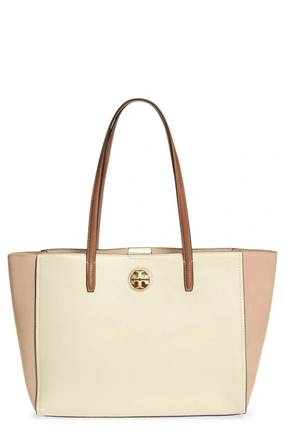 Tory Burch Carson Colorblock Leather Tote In New Ivory | ModeSens