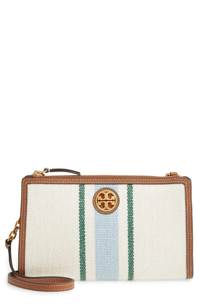 Tory Burch Carson Striped Crossbody Bag In Natural/icicle Carson Stripe |  ModeSens
