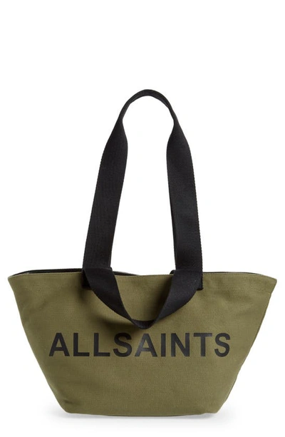 Shop Allsaints Celeste Clarendon Canvas Tote In Dusty Khaki Green