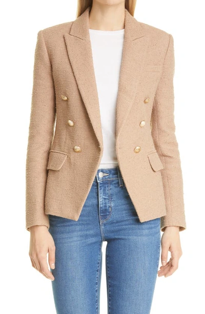 Shop L Agence Kenzie Double Breasted Boucle Blazer In Cappuccino