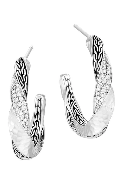 Shop John Hardy Classic Chain Twisted Diamond Hoop Earrings