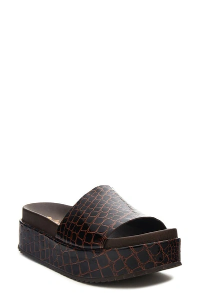 Shop Matisse Hideaway Platform Slide Sandal In Brown Croc Calf Hair