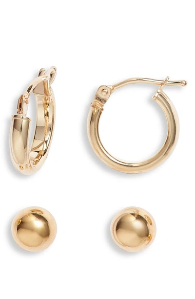 Shop Bony Levy 14k Gold Set Of 2 Ball Studs & Huggie Hoop Earrings In 14k Yellow Gold