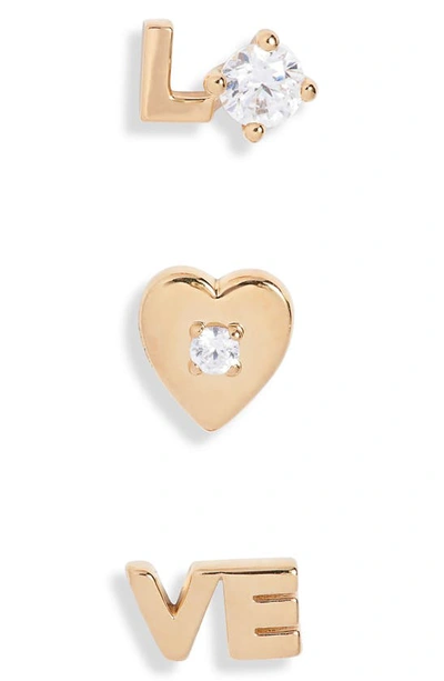 Shop Ajoa Slaybelles Love Set Of 3 Stud Earrings In Gold