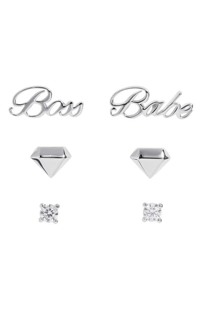 Shop Ajoa Slaybelles Set Of 3 Stud Earrings In Silver