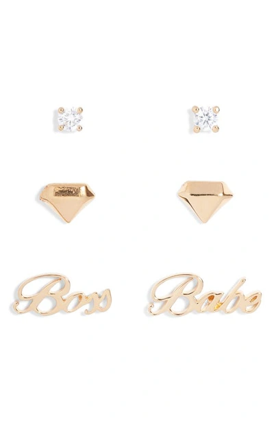 Shop Ajoa Slaybelles Set Of 3 Stud Earrings In Gold