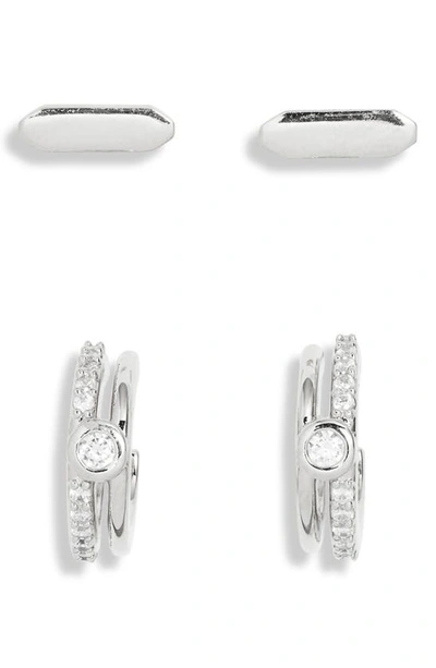 Shop Ajoa Wythe Cubic Zirconia Huggie Hoop & Stud Earrings In Silver