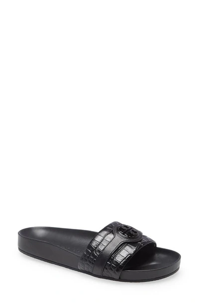 Tory Burch Carson Croc Embossed Anatomic Slide Sandal In Perfect Black |  ModeSens