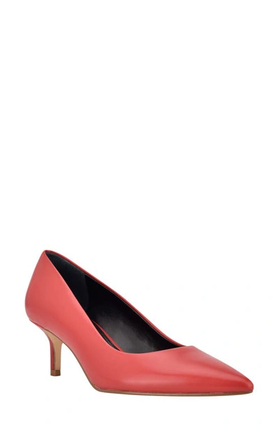 Shop Calvin Klein Danica Pointed Toe Pump In Medium Red Leather