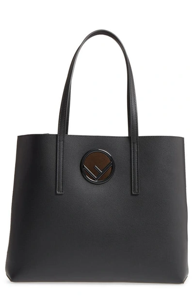 Shop Fendi Logo Leather Shopper In Black