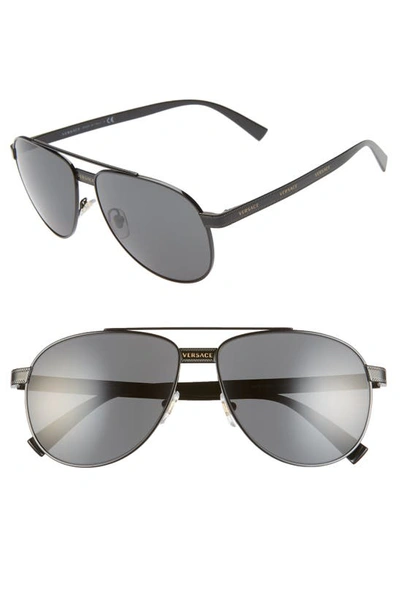 Shop Versace Phantos 58mm Aviator Sunglasses In Black/ Gold/ Black Solid