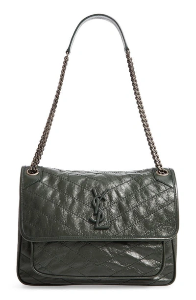 Shop Saint Laurent Medium Niki Leather Shoulder Bag In Vert Fonce