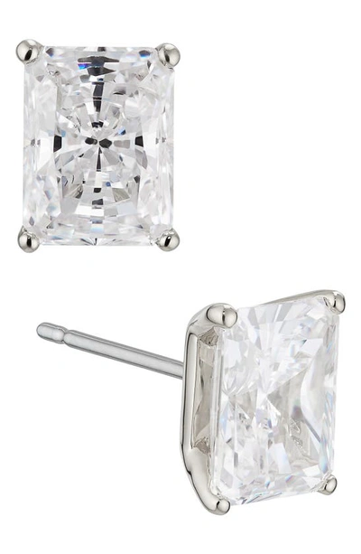 Nadri Modern Luv Large Emerald Cut Cubic Zirconia Stud Earrings In Rhodium