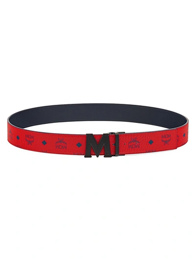 Shop Mcm Men's Claus Reversible Cut-to-size Logo Belt In Candy Red