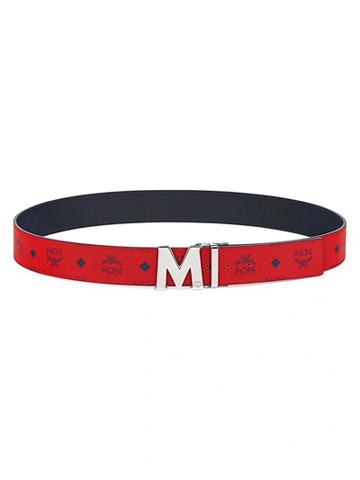 Mcm Logo Buckle Reversible Belt Candy Red