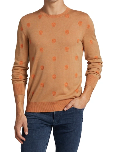 Shop Alexander Mcqueen Men's Skull Lurex-knit Wool Sweater In Camel Orange