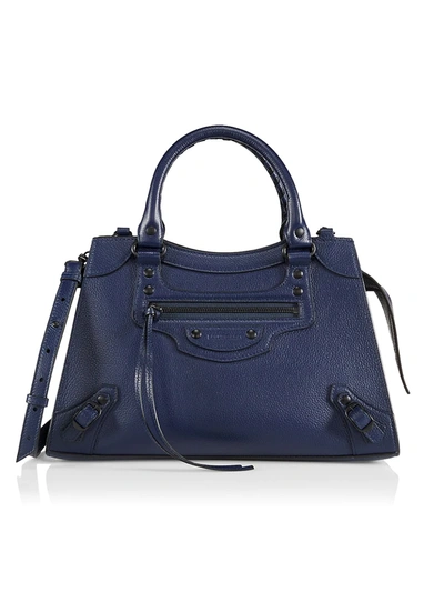 Shop Balenciaga Small Neo Classic City Leather Satchel In Navy
