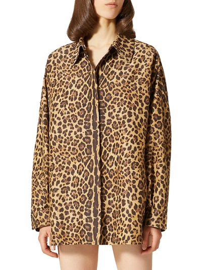Shop Valentino Giubbino Cheetah Print Shirt In Beige Multi