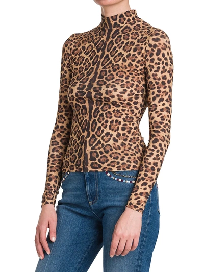 Shop Valentino Cheetah Print Mockneck Top In Beige Multi