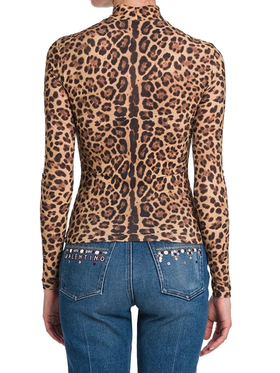 Shop Valentino Cheetah Print Mockneck Top In Beige Multi