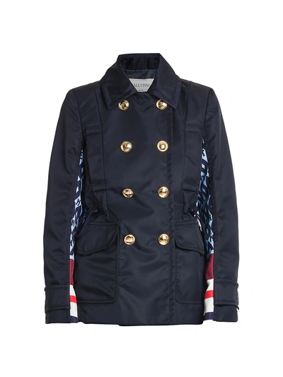 Shop Valentino Double-breasted Logo Jacket In Blue Multi