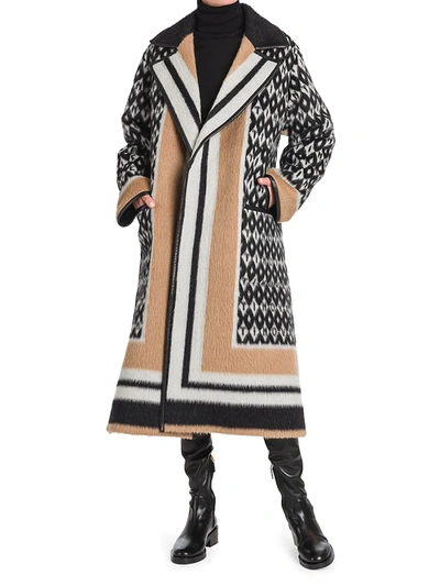 Shop Valentino Llama Hair, Virgin Wool, & Leather Trim Coat In Cream Black