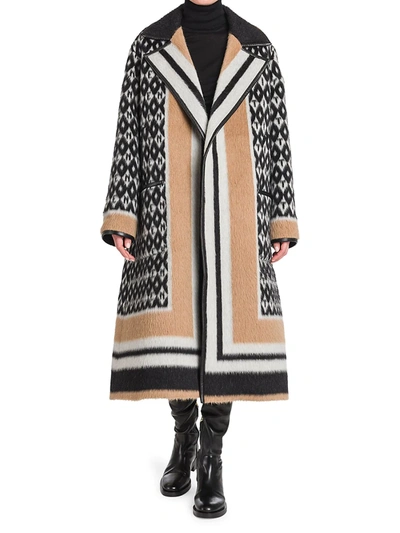 Shop Valentino Llama Hair, Virgin Wool, & Leather Trim Coat In Cream Black