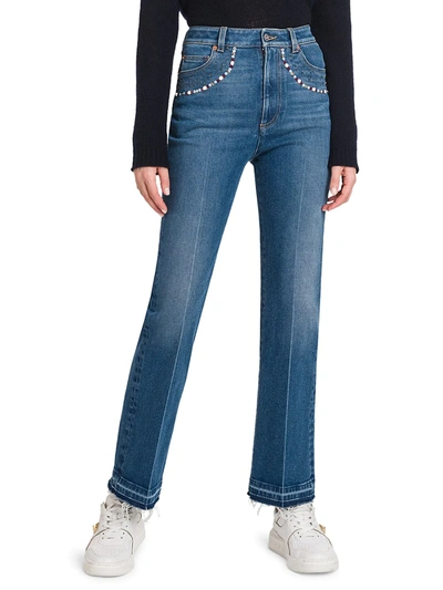 Shop Valentino Women's Raw Denim Mid-rise Boot-cut Jeans In Navy