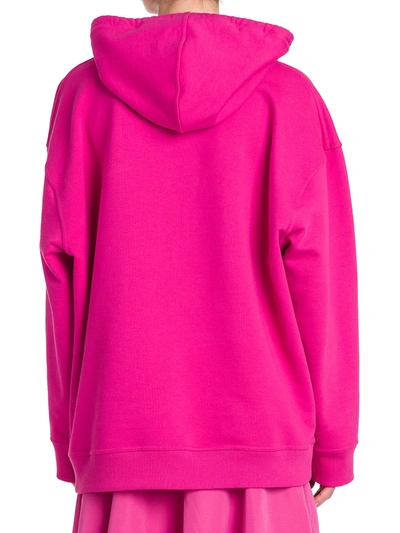 Shop Valentino Floral Lace & Logo Hoodie In Pink