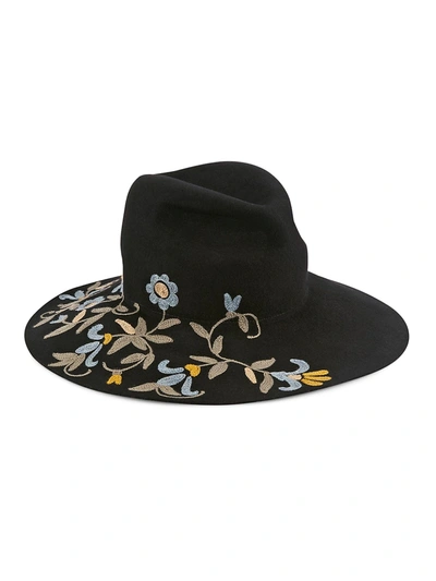 Shop Etro Floral-embroidered Wool Hat In Black