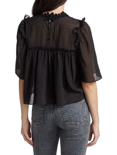 Shop 7 For All Mankind Women's Appliquéd Ruffle Linen-blend Blouse In Black