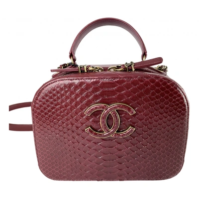 Pre-owned Chanel Vanity Python Crossbody Bag In Burgundy