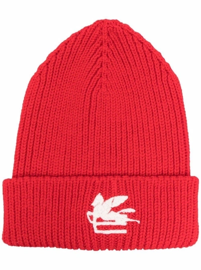 Etro Wool Red Hat With Logo Patch In Red