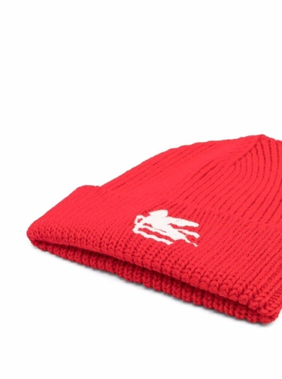 Etro Wool Red Hat With Logo Patch In Red