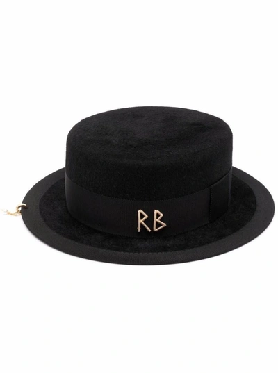 Shop Ruslan Baginskiy Canotier Black Hat In Wool Felt Blend With Logo