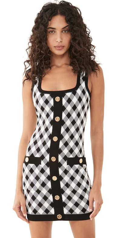 Shop Balmain Short Buttoned Gingham Jacquard Dress