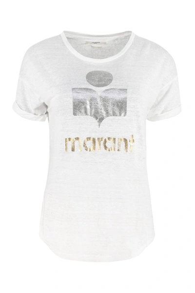 Shop Isabel Marant Étoile Koldi Printed Linen T-shirt In White