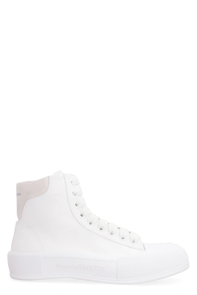 Shop Alexander Mcqueen Canvas High-top Sneakers In White