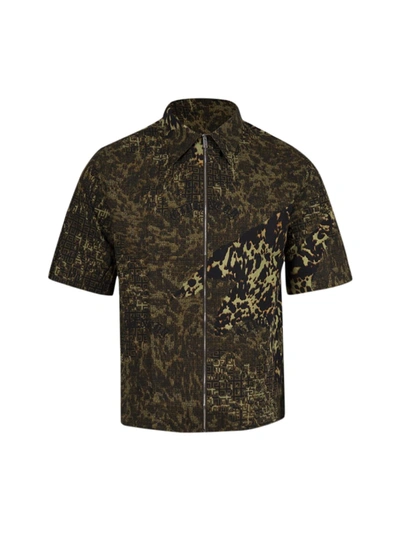 Shop Givenchy Printed Zipped Boxy Fit W/shirt Collar In Brown Khaki