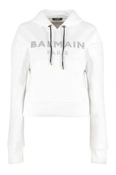 Shop Balmain Cotton Hoodie In White