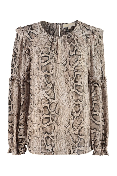 Shop Michael Michael Kors Printed Frill Blouse In Animalier