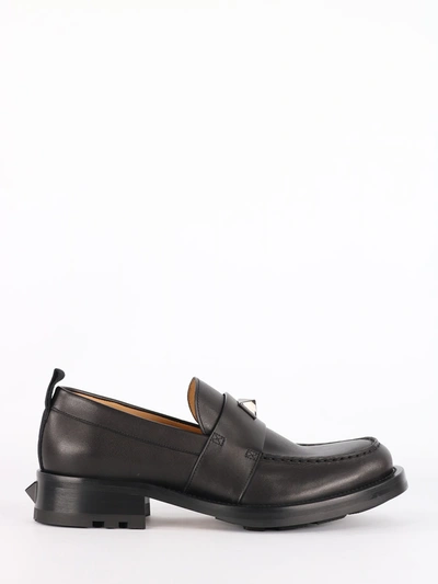 Shop Valentino Garavani Roman Stud Loafer In Calfskin In Black