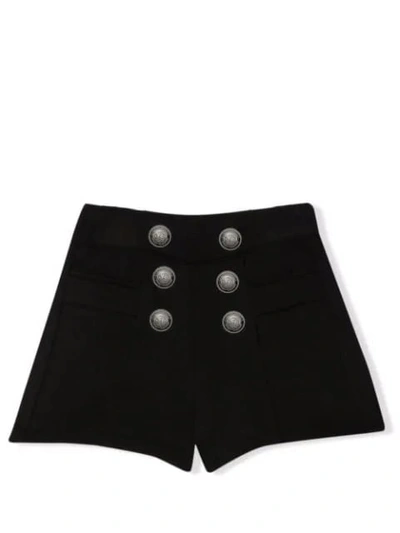 Shop Balmain Shorts With Embossed Buttons In Black