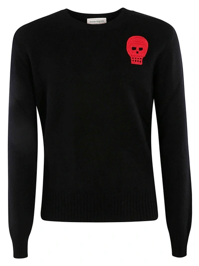 Shop Alexander Mcqueen Skull Embroidered Sweater In Black/welsh Red