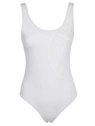 Shop Burberry Logo Print Swimsuit In White