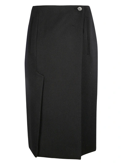 Shop Prada Pleated Detail Midi Skirt In Black