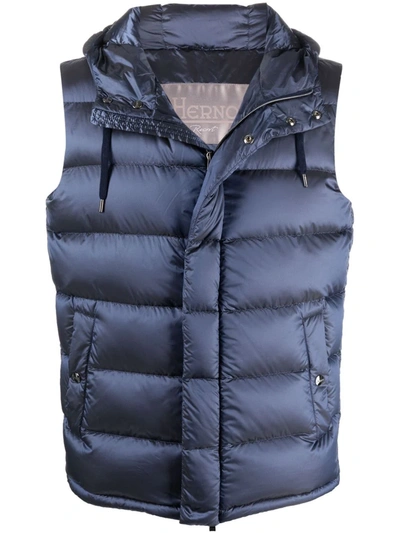 Shop Herno Hooded Down Gilet In Blau