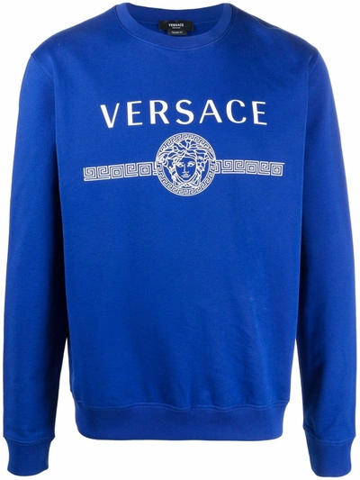 Shop Versace Logo-print Sweatshirt In Blau